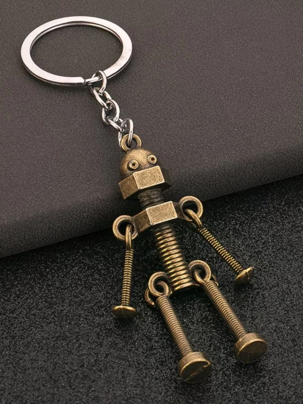Vintage Handmade Steam Punk Metal Screw Robot Keychain Bag Charm - Bronze